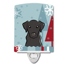 Winter Holiday Black Labrador Ceramic Night Light Compact, UL-Certified, Ideal for Bedroom, Bathroom, Nursery, Hallway, Kitchen, 6x4x3, Multicolor