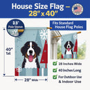 Winter Holiday Bernese Mountain Dog House Flag 28x40 Porch Sleeve Pole Decorative Outside Yard Banner Artwork Wall Hanging, Polyester