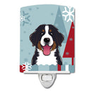 Winter Holiday Bernese Mountain Dog Ceramic Night Light Compact, UL-Certified, Ideal for Bedroom, Bathroom, Nursery, Hallway, Kitchen, 6x4x3, Multicolor