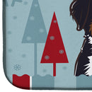 Winter Holiday Bernese Mountain Dog Dish Drying Mat Absorbent Dish Drying Mat Pad for Kitchen Counter Dish Drainer Mat for Countertop, 14 x 21", Multicolor