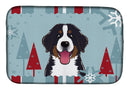 Winter Holiday Bernese Mountain Dog Dish Drying Mat Absorbent Dish Drying Mat Pad for Kitchen Counter Dish Drainer Mat for Countertop, 14 x 21", Multicolor