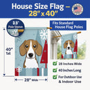Winter Holiday Beagle House Flag 28x40 Porch Sleeve Pole Decorative Outside Yard Banner Artwork Wall Hanging, Polyester