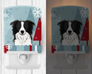Winter Holiday Border Collie Ceramic Night Light Compact, UL-Certified, Ideal for Bedroom, Bathroom, Nursery, Hallway, Kitchen, 6x4x3, Multicolor