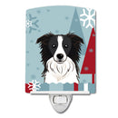 Winter Holiday Border Collie Ceramic Night Light Compact, UL-Certified, Ideal for Bedroom, Bathroom, Nursery, Hallway, Kitchen, 6x4x3, Multicolor