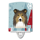 Winter Holiday Sheltie Ceramic Night Light Compact, UL-Certified, Ideal for Bedroom, Bathroom, Nursery, Hallway, Kitchen, 6x4x3, Multicolor
