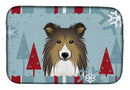 Winter Holiday Sheltie Dish Drying Mat Absorbent Dish Drying Mat Pad for Kitchen Counter Dish Drainer Mat for Countertop, 14 x 21", Multicolor