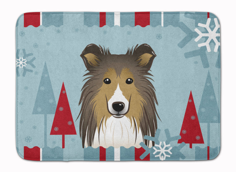 Winter Holiday Sheltie Machine Washable Memory Foam Mat BB1738RUG