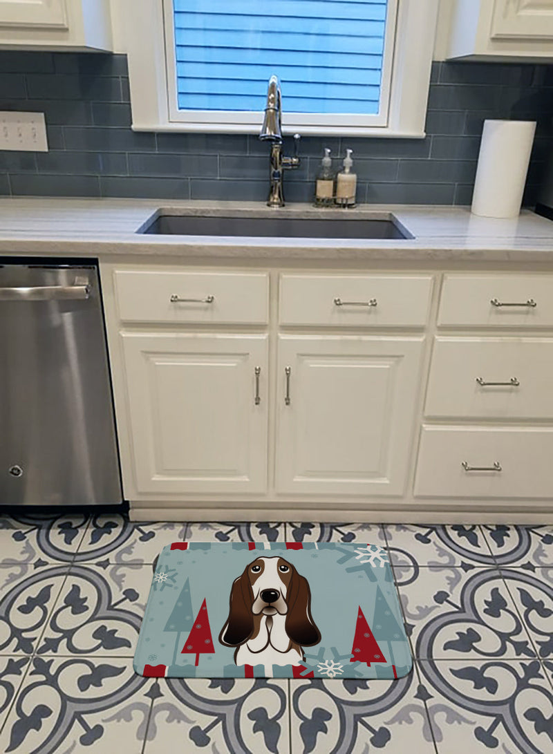 Winter Holiday Basset Hound Machine Washable Memory Foam Mat BB1739RUG