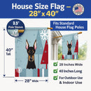 Winter Holiday Doberman House Flag 28x40 Porch Sleeve Pole Decorative Outside Yard Banner Artwork Wall Hanging, Polyester