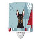 Winter Holiday Doberman Ceramic Night Light Compact, UL-Certified, Ideal for Bedroom, Bathroom, Nursery, Hallway, Kitchen, 6x4x3, Multicolor