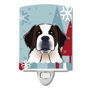 Winter Holiday Saint Bernard Ceramic Night Light Compact, UL-Certified, Ideal for Bedroom, Bathroom, Nursery, Hallway, Kitchen, 6x4x3, Multicolor