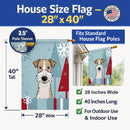Winter Holiday Wire Haired Fox Terrier House Flag 28x40 Porch Sleeve Pole Decorative Outside Yard Banner Artwork Wall Hanging, Polyester