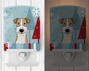 Winter Holiday Wire Haired Fox Terrier Ceramic Night Light Compact, UL-Certified, Ideal for Bedroom, Bathroom, Nursery, Hallway, Kitchen, 6x4x3, Multicolor