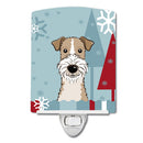 Winter Holiday Wire Haired Fox Terrier Ceramic Night Light Compact, UL-Certified, Ideal for Bedroom, Bathroom, Nursery, Hallway, Kitchen, 6x4x3, Multicolor