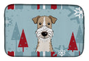 Winter Holiday Wire Haired Fox Terrier Dish Drying Mat Absorbent Dish Drying Mat Pad for Kitchen Counter Dish Drainer Mat for Countertop, 14 x 21", Multicolor
