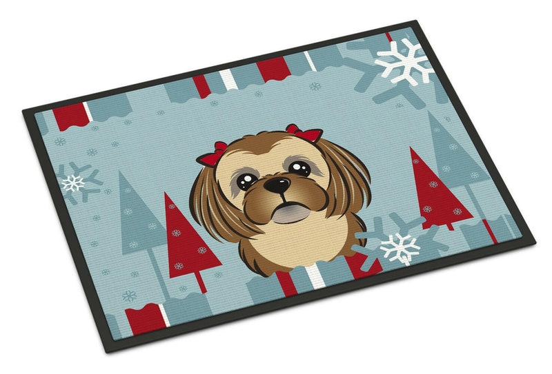 Winter Holiday Chocolate Brown Shih Tzu Indoor or Outdoor Mat 18x27 BB1745MAT