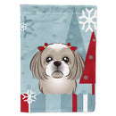 Winter Holiday Gray Silver Shih Tzu House Flag 28x40 Porch Sleeve Pole Decorative Outside Yard Banner Artwork Wall Hanging, Polyester