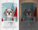 Winter Holiday Gray Silver Shih Tzu Ceramic Night Light Compact, UL-Certified, Ideal for Bedroom, Bathroom, Nursery, Hallway, Kitchen, 6x4x3, Multicolor