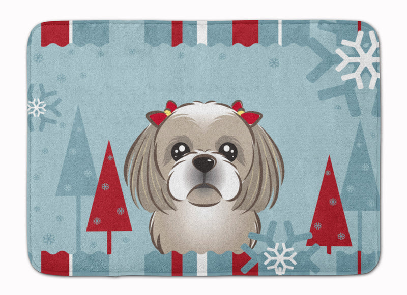 Winter Holiday Gray Silver Shih Tzu Machine Washable Memory Foam Mat BB1746RUG