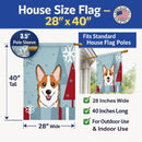 Winter Holiday Red Corgi House Flag 28x40 Porch Sleeve Pole Decorative Outside Yard Banner Artwork Wall Hanging, Polyester