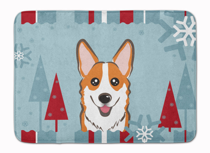 Winter Holiday Red Corgi Machine Washable Memory Foam Mat BB1750RUG