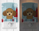 Winter Holiday Chocolate Brown Poodle Ceramic Night Light Compact, UL-Certified, Ideal for Bedroom, Bathroom, Nursery, Hallway, Kitchen, 6x4x3, Multicolor