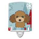 Winter Holiday Chocolate Brown Poodle Ceramic Night Light Compact, UL-Certified, Ideal for Bedroom, Bathroom, Nursery, Hallway, Kitchen, 6x4x3, Multicolor