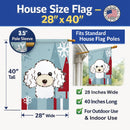 Winter Holiday White Poodle House Flag 28x40 Porch Sleeve Pole Decorative Outside Yard Banner Artwork Wall Hanging, Polyester