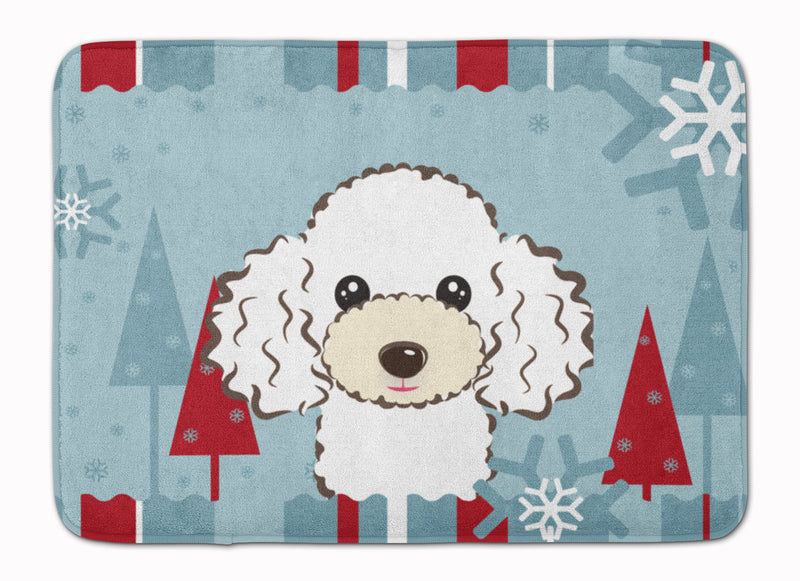 Winter Holiday White Poodle Machine Washable Memory Foam Mat BB1753RUG