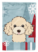 Winter Holiday Buff Poodle House Flag 28x40 Porch Sleeve Pole Decorative Outside Yard Banner Artwork Wall Hanging, Polyester