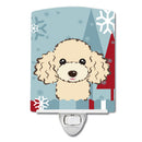 Winter Holiday Buff Poodle Ceramic Night Light Compact, UL-Certified, Ideal for Bedroom, Bathroom, Nursery, Hallway, Kitchen, 6x4x3, Multicolor