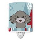 Winter Holiday Silver Gray Poodle Ceramic Night Light Compact, UL-Certified, Ideal for Bedroom, Bathroom, Nursery, Hallway, Kitchen, 6x4x3, Multicolor
