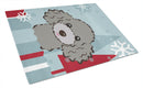 Winter Holiday Silver Gray Poodle Cutting Board Tempered Glass Kitchen Cutting Surface, Heat Resistant Chopping, Non-Slip Feet, Food Prep & Serving