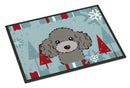 Winter Holiday Silver Gray Poodle Doormat Indoor Outdoor 18H X 27W Front Door Mat Rugs for Entryway, Non Slip Washable