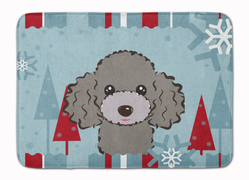 Winter Holiday Silver Gray Poodle Machine Washable Memory Foam Mat BB1755RUG