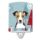 Winter Holiday Jack Russell Terrier Ceramic Night Light Compact, UL-Certified, Ideal for Bedroom, Bathroom, Nursery, Hallway, Kitchen, 6x4x3, Multicolor