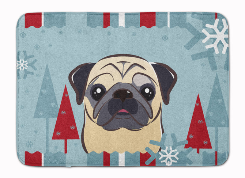 Winter Holiday Fawn Pug Machine Washable Memory Foam Mat BB1758RUG