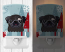 Winter Holiday Black Pug Ceramic Night Light Compact, UL-Certified, Ideal for Bedroom, Bathroom, Nursery, Hallway, Kitchen, 6x4x3, Multicolor
