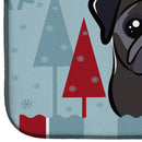 Winter Holiday Black Pug Dish Drying Mat Absorbent Dish Drying Mat Pad for Kitchen Counter Dish Drainer Mat for Countertop, 14 x 21", Multicolor