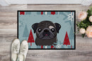Winter Holiday Black Pug Doormat Indoor Outdoor 24H X 36W Front Door Mat Rugs for Entryway, Non Slip Washable Low Pile,