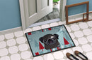 Winter Holiday Black Pug Doormat Indoor Outdoor 24H X 36W Front Door Mat Rugs for Entryway, Non Slip Washable Low Pile,