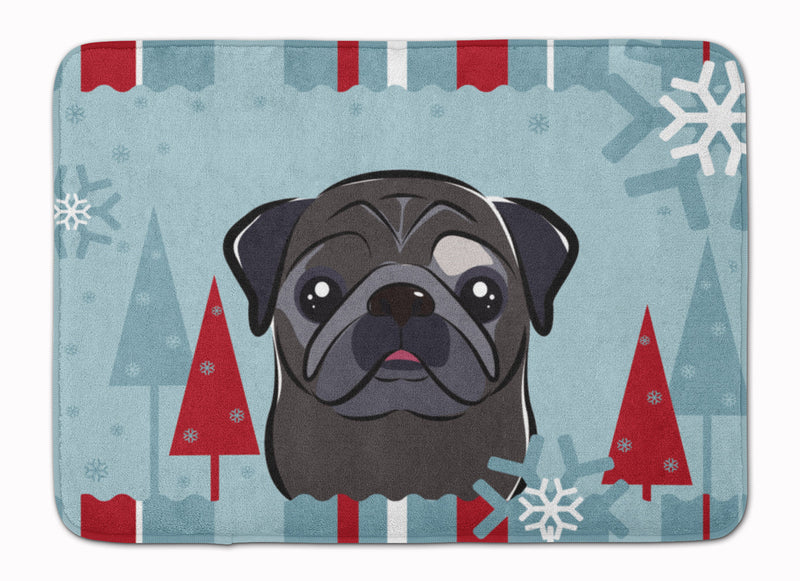 Winter Holiday Black Pug Machine Washable Memory Foam Mat BB1759RUG