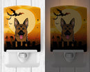 Halloween German Shepherd Ceramic Night Light Compact, UL-Certified, Ideal for Bedroom, Bathroom, Nursery, Hallway, Kitchen, 6x4x3, Multicolor