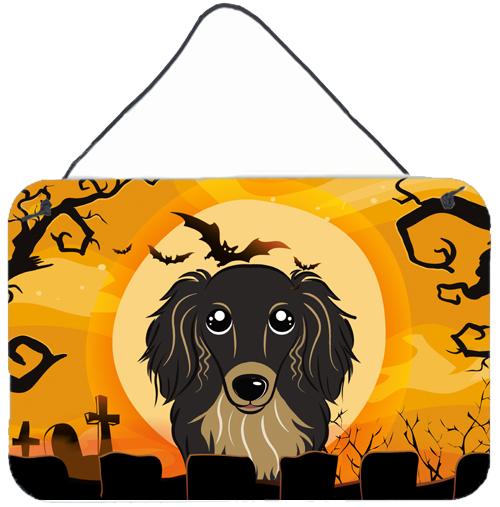 Halloween Longhair Black and Tan Dachshund Wall or Door Hanging Prints