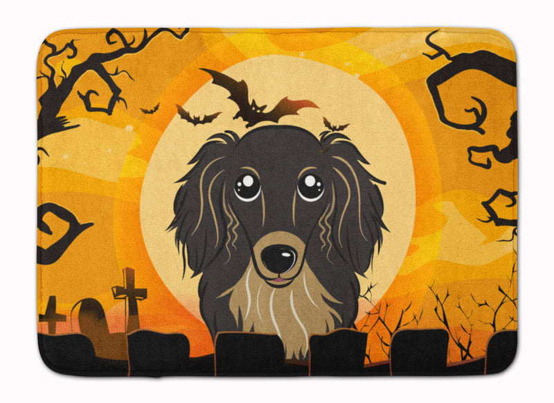 Halloween Longhair Black and Tan Dachshund Machine Washable Memory Foam Mat BB1771RUG