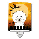 Halloween Bichon Frise Ceramic Night Light Compact, UL-Certified, Ideal for Bedroom, Bathroom, Nursery, Hallway, Kitchen, 6x4x3, Multicolor