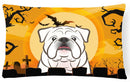 Halloween White English Bulldog  Decorative Throw Pillow 12x16 Indoor Outdoor Accent Cushion, Fabric Cover with Insert for Sofa, Bed, Porch & Living Room