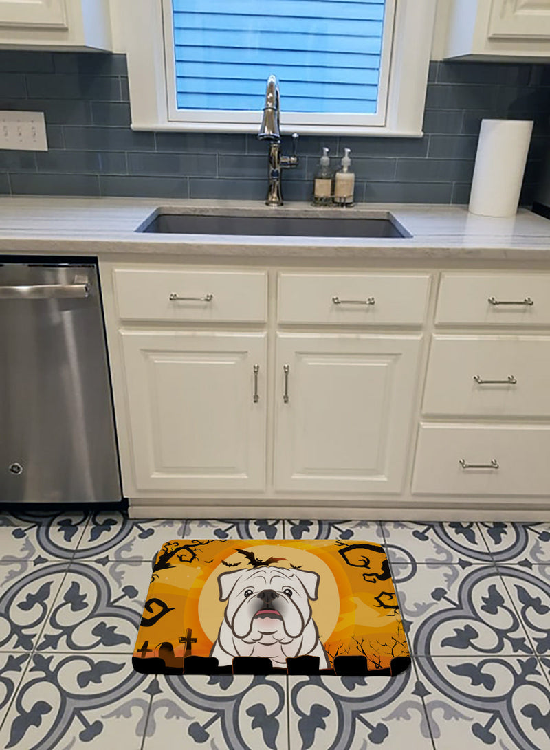 Halloween White English Bulldog  Machine Washable Memory Foam Mat BB1778RUG