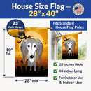 Halloween Saluki House Flag 28x40 Porch Sleeve Pole Decorative Outside Yard Banner Artwork Wall Hanging, Polyester