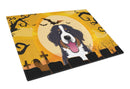 Halloween Bernese Mountain Dog Cutting Board Tempered Glass Kitchen Cutting Surface, Heat Resistant Chopping, Non-Slip Feet, Food Prep & Serving